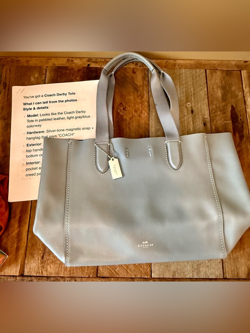 Authentic Coach Derby Tote 56680 Light Mist Pebbled Leather Shoulder Bag 2015
